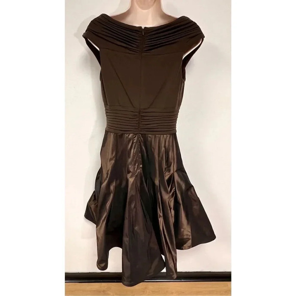Tadashi Collection Womens Brown Taffeta Pleated Criss-Cross A-Line Dress Size 6 - Picture 4 of 13